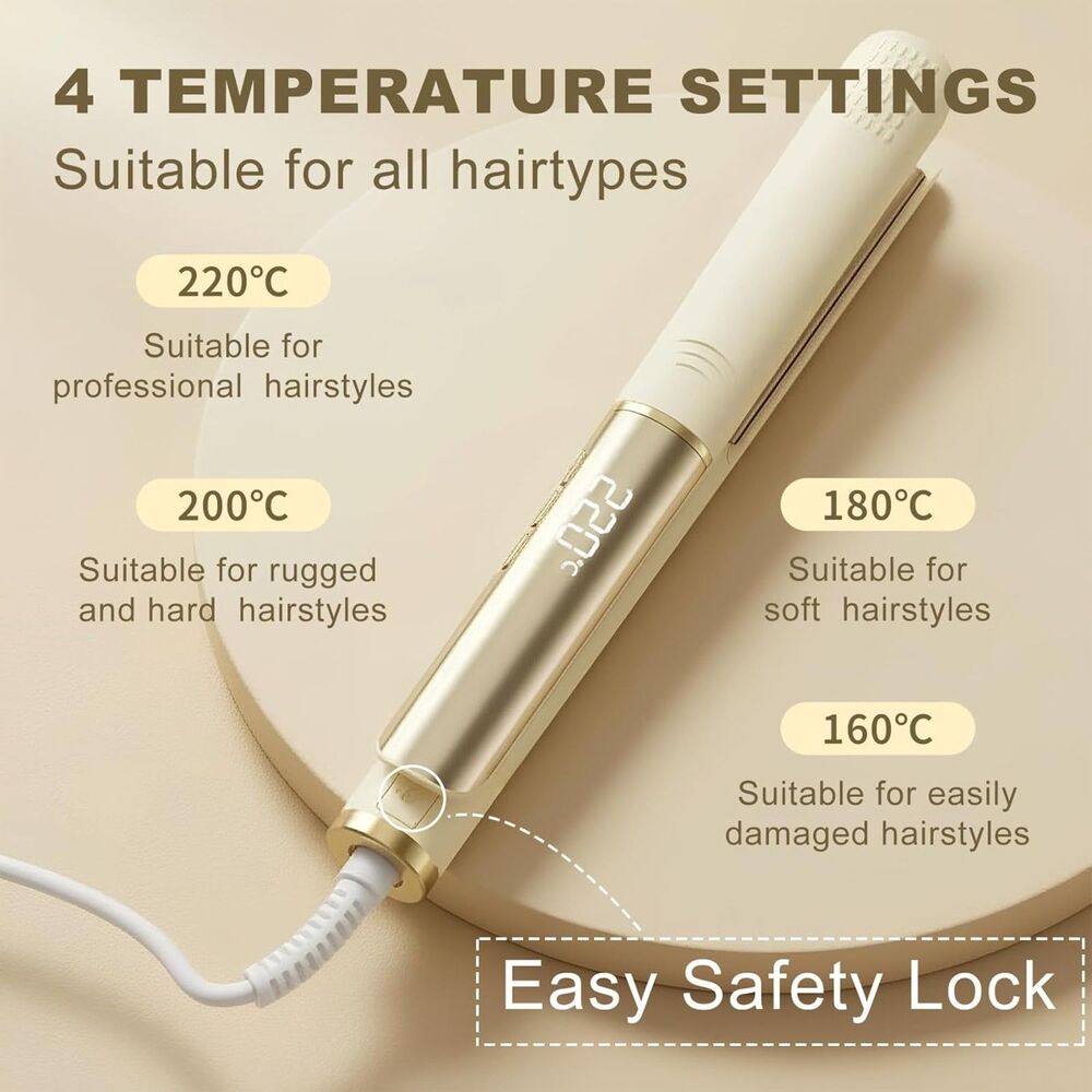New Flat Iron Hair Straightener 20s Heat-Up 4 Temps LED Ionic White Gold - Picture 8 of 14